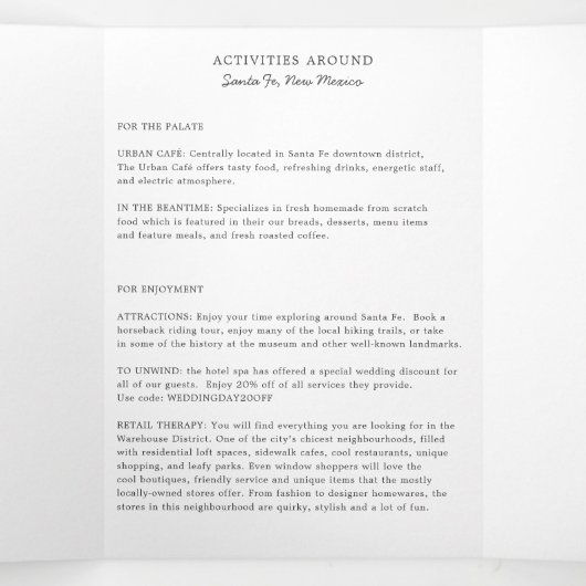 ニューメキシコ結婚のウェルカムレター&旅程 三つ折りプログラム (内部中)