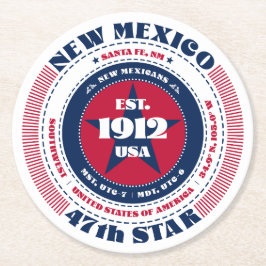 ニューメキシコ赤白青タイポグラフィ ラウンドペーパーコースター