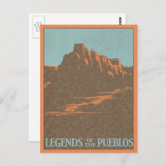 ニューメキシコ、タオス・プエブロ、ヴィンテージ旅行ポスター ポストカード (正面/裏面)