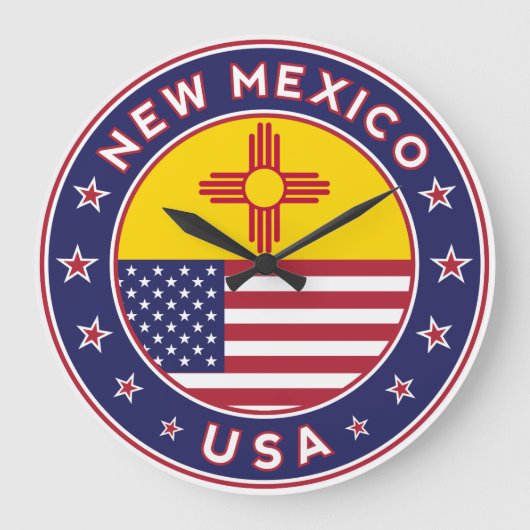 ニューメキシコ、ニューメキシコのステッカー、電話ケース ラージ壁時計 (正面)