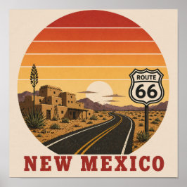 ニューメキシコ ルート66 砂漠の夕日ポスター ポスター