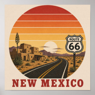 ニューメキシコ ルート66 砂漠の夕日ポスター ポスター