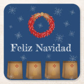 ニューメキシコLuminarias Farolitos Zia Red Chile スクエアペーパーコースター (正面)