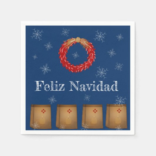 ニューメキシコLuminarias Farolitos Zia Red Chile スタンダードカクテルナプキン (正面)