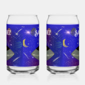 ニューメキシコTシャツを着た宇宙船のエイリアン ガラス缶 (左)