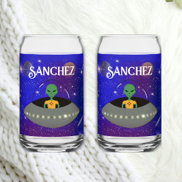 ニューメキシコTシャツを着た宇宙船のエイリアン ガラス缶