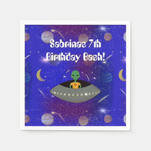 ニューメキシコTシャツを着た宇宙船のエイリアン スタンダードカクテルナプキン (正面)