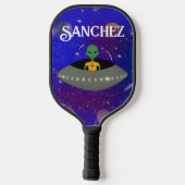ニューメキシコTシャツを着た宇宙船のエイリアン ピックルボールラケット (裏面)