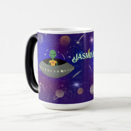 ニューメキシコTシャツを着た宇宙船のエイリアン モーフィングマグカップ
