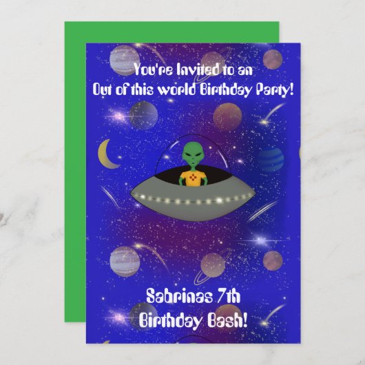ニューメキシコTシャツを着た宇宙船のエイリアン 招待状 (正面/裏面)