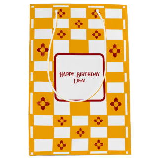 ニューメキシコZiaイエローレッドホワイトスクウェア ミディアムペーパーバッグ