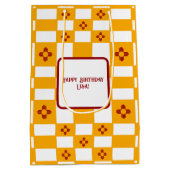 ニューメキシコZiaイエローレッドホワイトスクウェア ミディアムペーパーバッグ (裏面)