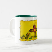 ニューメキシ芸術的コ州旗のコーヒーマグ ツートーンマグカップ (正面左)