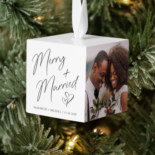 ニューメリーリ結婚したウェッドさん写真3 キューブオーナメント (ツリー)