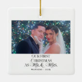 ニューメリーリ結婚したワズの写真初めてのクリスマス セラミックオーナメント (裏面)