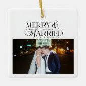 ニューメリーリ結婚したワズの写真初めてのクリスマス セラミックオーナメント (正面)