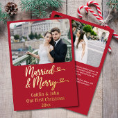 ニューメリー結婚したリウカスタムェッド初めてのクリスマス 箔シーズンカード