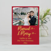 ニューメリー結婚したリウカスタムェッド初めてのクリスマス 箔シーズンカード (立ち正面)