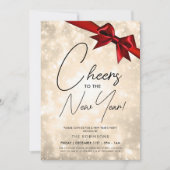 ニューモダンイヤーイブ金ゴールドシャンパーニュ《写真》ぼけ味レッドボウ 招待状 (正面)