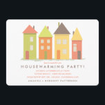 ニューモダンホーム引っ越し祝いパーティーパーティの招待状 招待状<br><div class="desc">おもしろいデザインは、緑、オレンジ、茶色の明るい色合いの甘い小さな家の列を備えコンテンポラリーて、引っ越し祝いパーティーパーティーテーマを取る。</div>