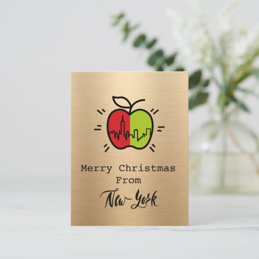 ニューモダンヨークからの金ゴールドメリークリスマス シーズンポストカード (スタンド正面)