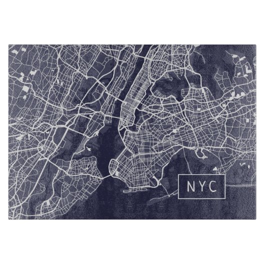ニューモダンヨークの地図 | NYC |ネイビーブルー カッティングボード (正面)