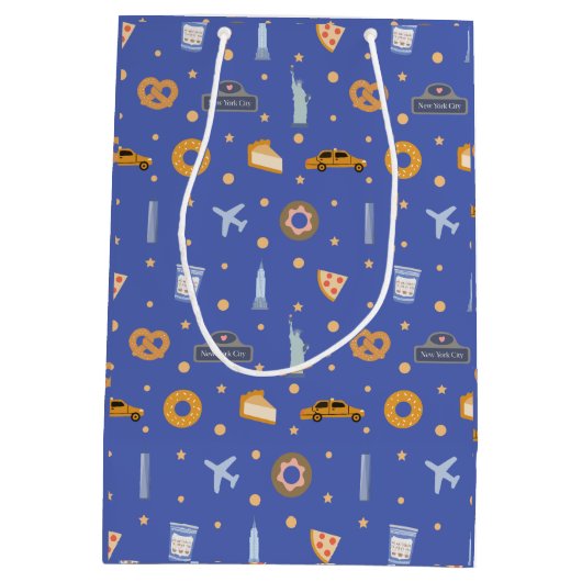 ニューモダンヨークシティパターンブルー ミディアムペーパーバッグ (裏面)