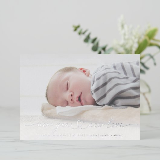 ニューヨルのシルバーフォイル写真 出生発表カード 箔シーズンカード (立ち正面)
