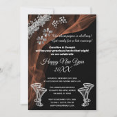 ニューヨルを祝う ブラック&シルバーのシャンパングラス 招待状 (正面)