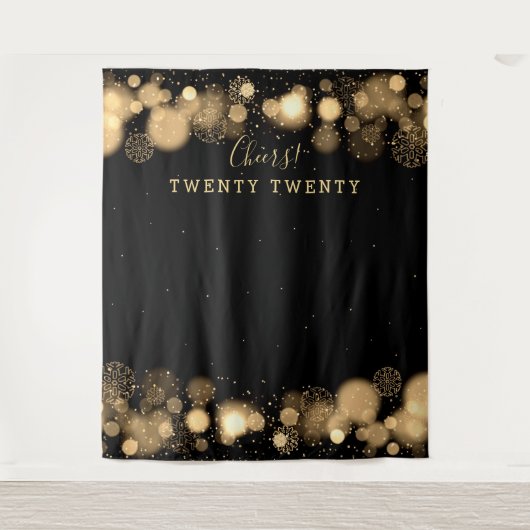 ニューヨルデの夜のゴールド ウィンター ワンダーランドの背景 タペストリー (正面)