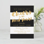 ニューヨルデイブパーティーの招待状 ブラック ホワイト ゴールド 招待状 (スタンド正面)