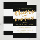 ニューヨルデイブパーティーの招待状 ブラック ホワイト ゴールド 招待状 (正面/裏面)