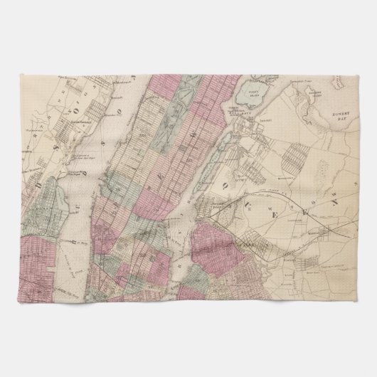 ニューヨークおよびブルックリンの1868地図 キッチンタオル (横)