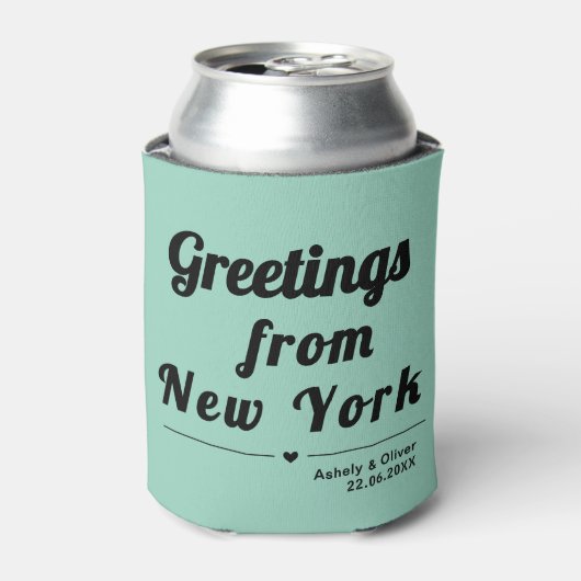 ニューヨークからの挨拶 – カスタムウェディング 缶クーラー (缶正面)