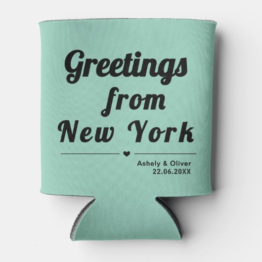 ニューヨークからの挨拶 – カスタムウェディング 缶クーラー (正面)