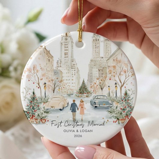 ニューヨークでの初めてのクリスマス結婚 セラミックオーナメント