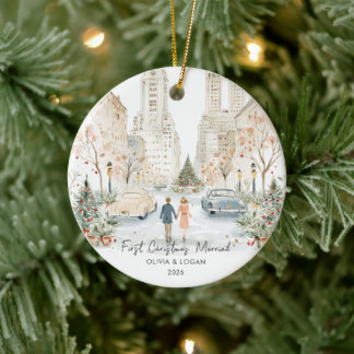ニューヨークでの初めてのクリスマス結婚 セラミックオーナメント