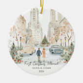 ニューヨークでの初めてのクリスマス結婚 セラミックオーナメント (正面)