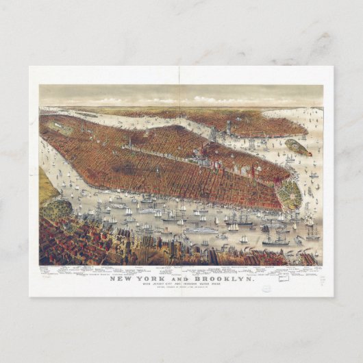 ニューヨークとブルックリンの空中眺望(1877年) ポストカード (正面)
