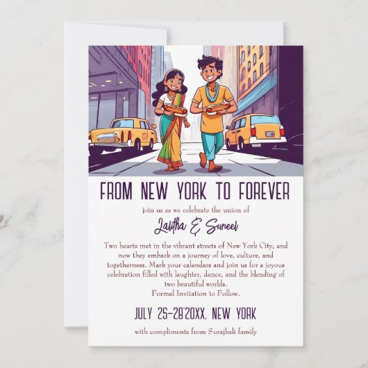 ニューヨークのインディアンカップルおもしろいは日付を保存する 招待状 (正面)
