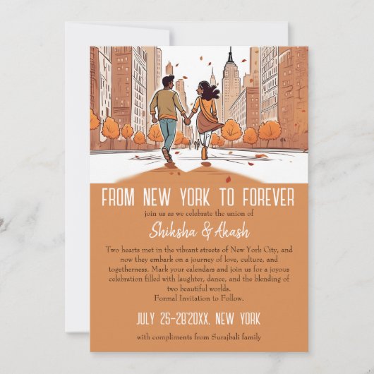 ニューヨークのインディアンカップルユニークは日付を保存する 招待状 (正面)