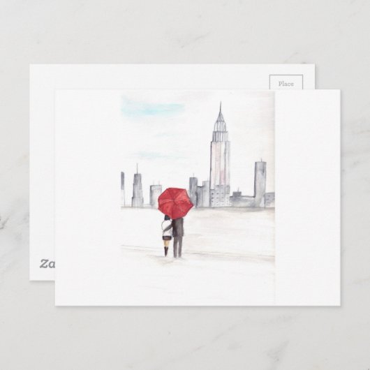 ニューヨークのオシャレな赤い傘のカップル、かっこいい、おしゃれ、美しい ポストカード (正面/裏面)
