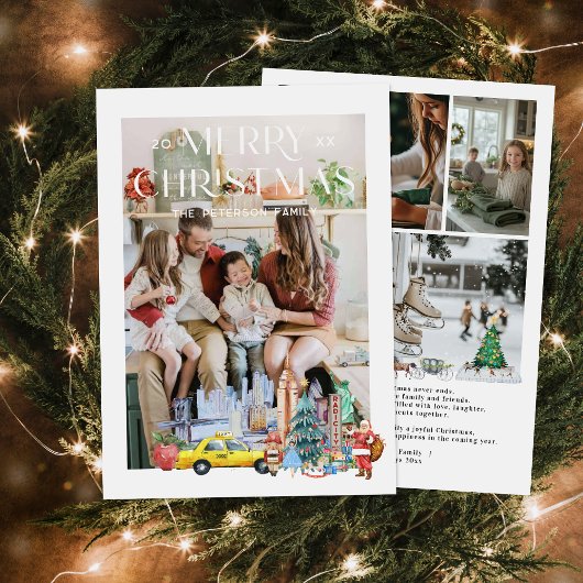 ニューヨークのクリスマス水彩写真カード シーズンカード