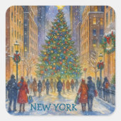 ニューヨークのクリスマス ステッカー、冬の街の風景 スクエアシール (正面)