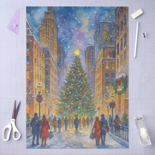 ニューヨークのクリスマス - 冬の都市の風景 薄葉紙 (クラフト)