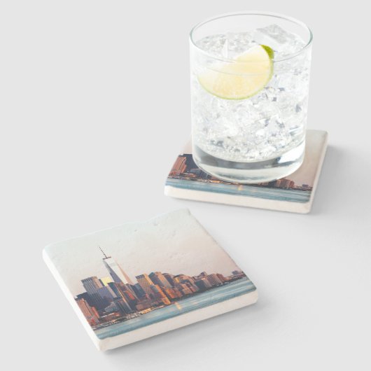 ニューヨークのサンセットスカイラインビューオブワールドトレードセンター ストーンコースター (横)