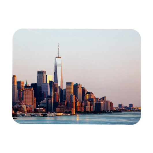 ニューヨークのサンセットスカイラインビューオブワールドトレードセンター マグネット (横)