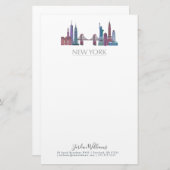 ニューヨークのスカイラインによって着色される建物 便箋 (正面/裏面)