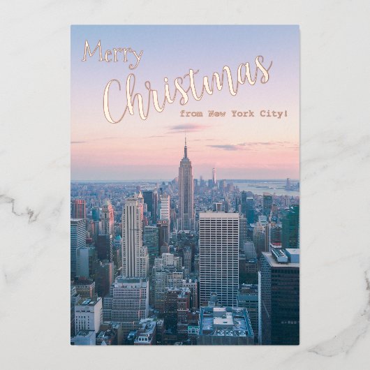 ニューヨークのスカイラインの家族の写真からメリークリスマス 箔シーズンカード (正面)