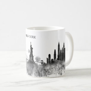 ニューヨークのスカイラインの水彩画の黒のミニマルなギフト コーヒーマグカップ